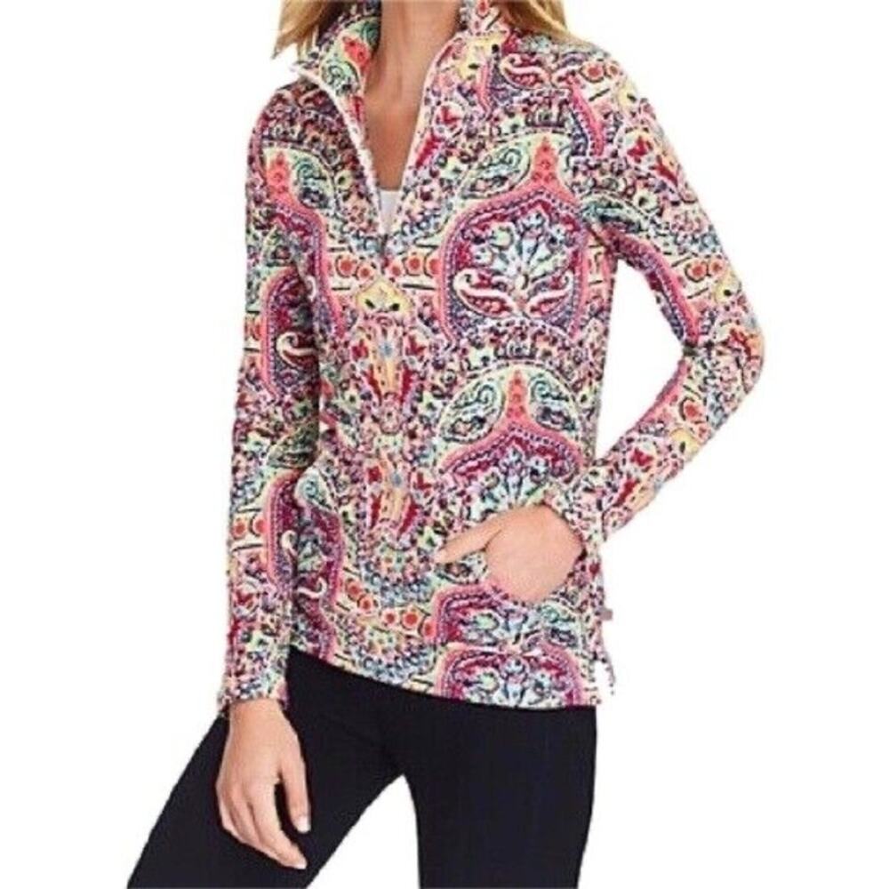 Talbots Pullover Jacket Women’s Petite 1/4 Zip Golf Long Sleeve Stretch Paisley